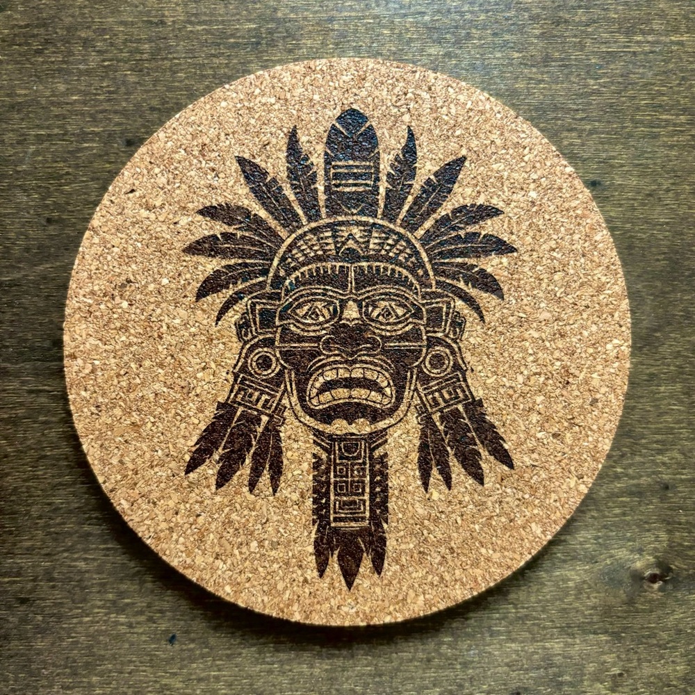 Aztec Clipart 1 Laser Engraved Cork Coaster